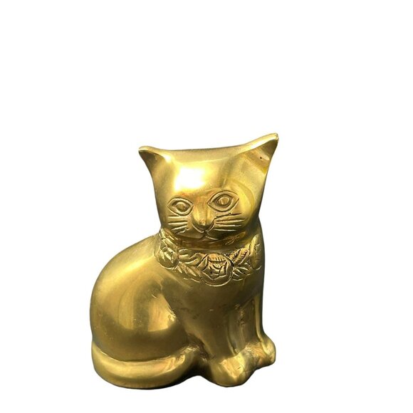 Vintage Mid Century Brass Gold 5" Cat Kitten Statue Figurine Paper Weight MCM - Picture 6 of 8